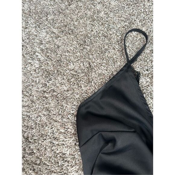 petal + pup black satin wide leg faux wrap jumpsuit silky elegant flowy size XS - Picture 13 of 14